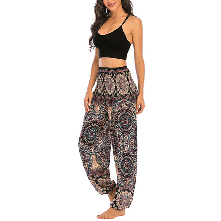 Pantaloni harem da yoga da donna con motivo geometrico rotondo e largo in stile boho Buddha Stones - image 7