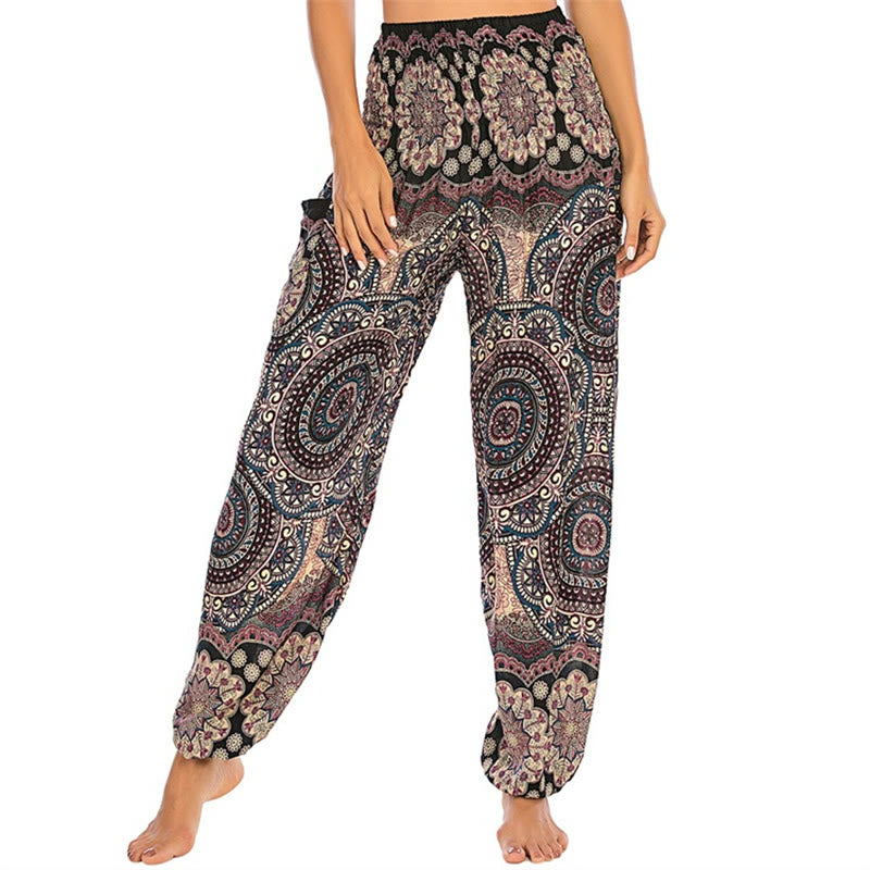 Pantaloni harem da yoga da donna con motivo geometrico rotondo e largo in stile boho Buddha Stones - image 8