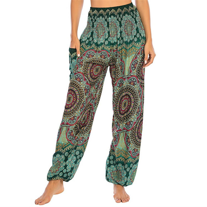 Pantaloni harem da yoga da donna con motivo geometrico rotondo e largo in stile boho Buddha Stones - Verde - US2-8/10， UK/AU6-12/14，EU34-40/42 (F) - image 9
