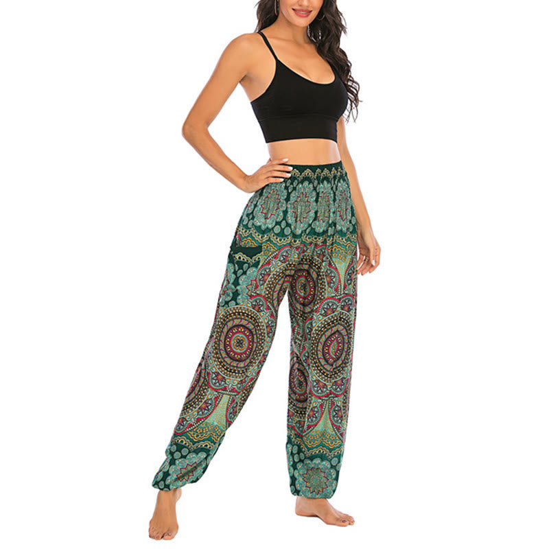 Pantaloni harem da yoga da donna con motivo geometrico rotondo e largo in stile boho Buddha Stones - image 11