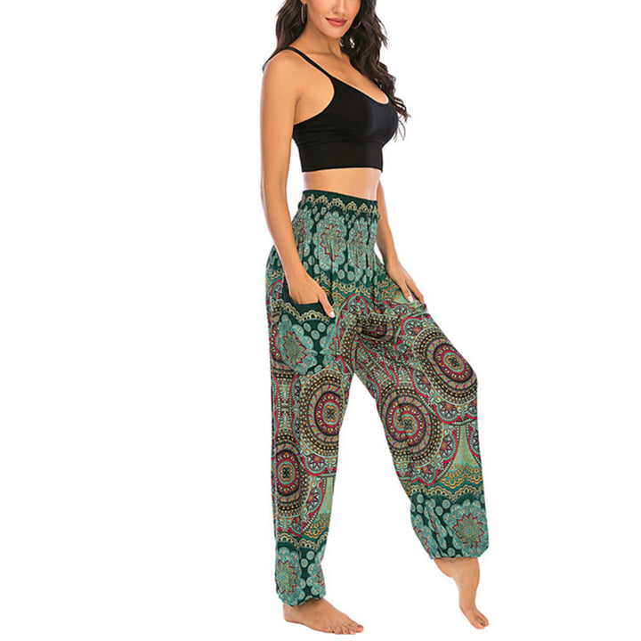 Pantaloni harem da yoga da donna con motivo geometrico rotondo e largo in stile boho Buddha Stones - image 13