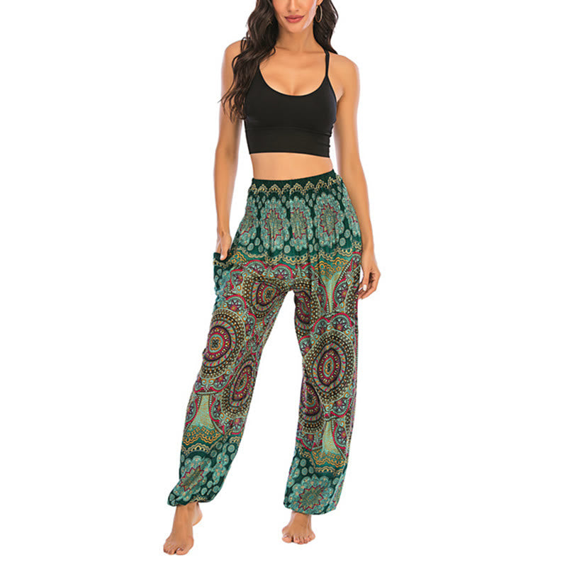 Pantaloni harem da yoga da donna con motivo geometrico rotondo e largo in stile boho Buddha Stones - image 10
