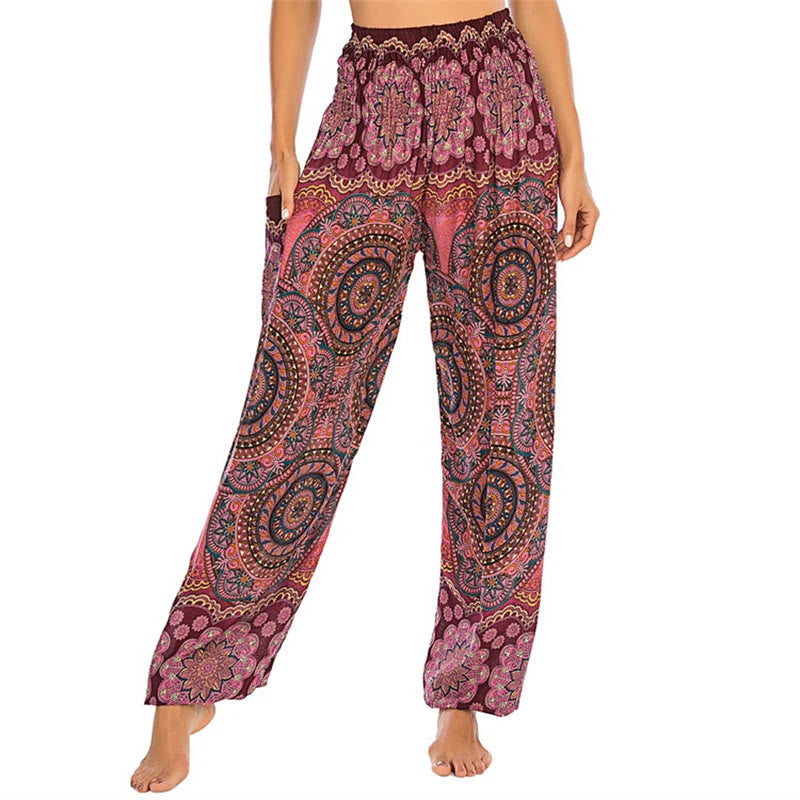 Pantaloni harem da yoga da donna con motivo geometrico rotondo e largo in stile boho Buddha Stones - Rosso - US2-8/10， UK/AU6-12/14，EU34-40/42 (F) - image 16
