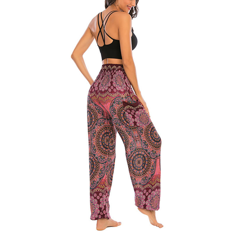 Pantaloni harem da yoga da donna con motivo geometrico rotondo e largo in stile boho Buddha Stones - image 20