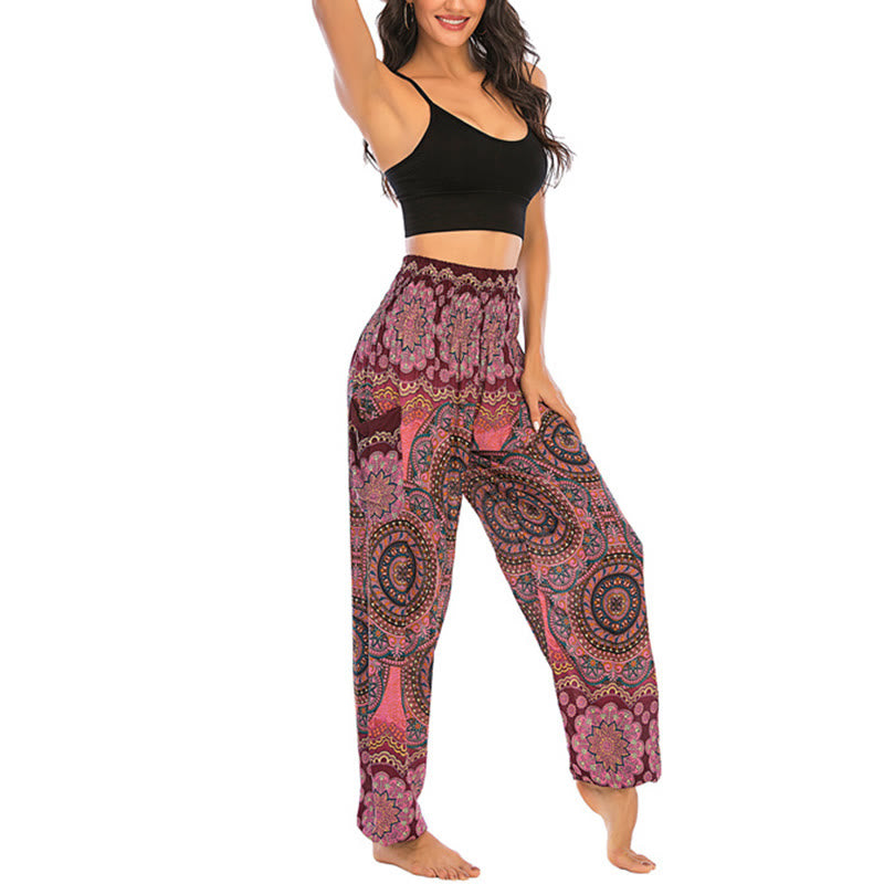 Pantaloni harem da yoga da donna con motivo geometrico rotondo e largo in stile boho Buddha Stones - image 19