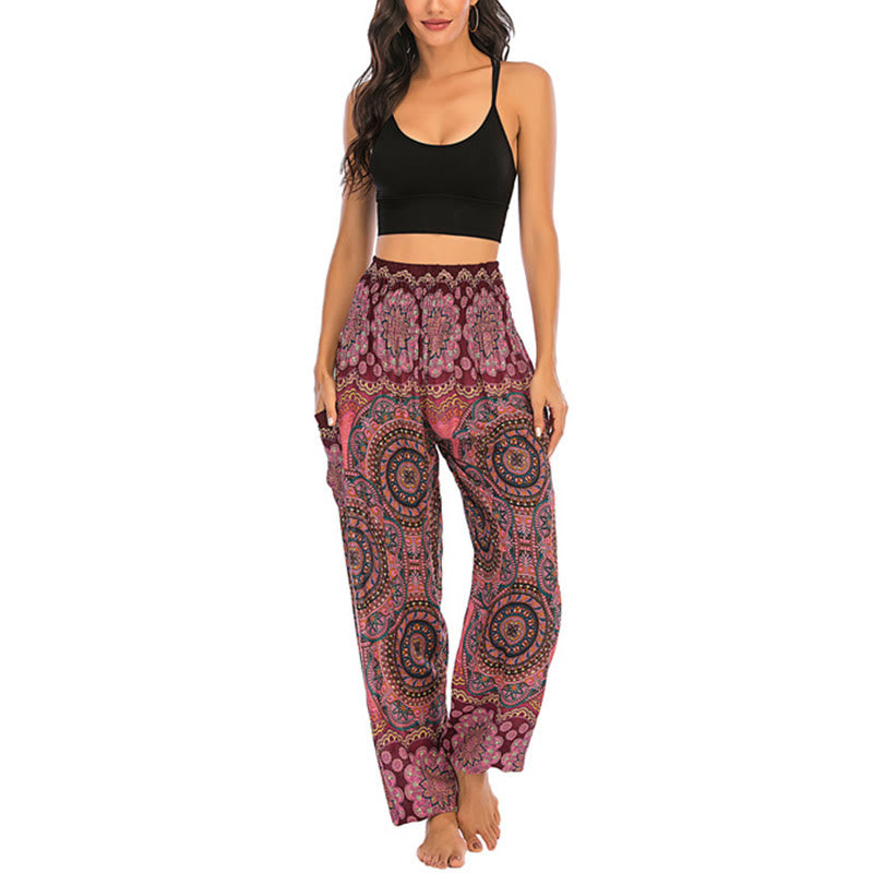 Pantaloni harem da yoga da donna con motivo geometrico rotondo e largo in stile boho Buddha Stones - image 17