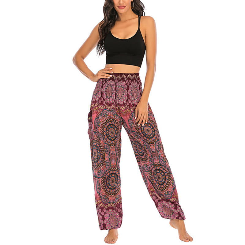 Pantaloni harem da yoga da donna con motivo geometrico rotondo e largo in stile boho Buddha Stones - image 18