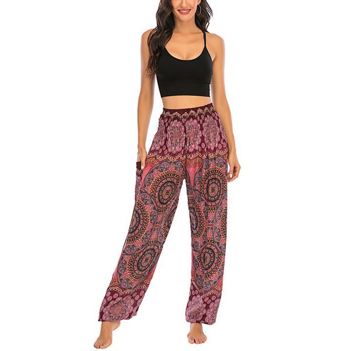 Pantaloni harem da yoga da donna con motivo geometrico rotondo e largo in stile boho Buddha Stones - image 22