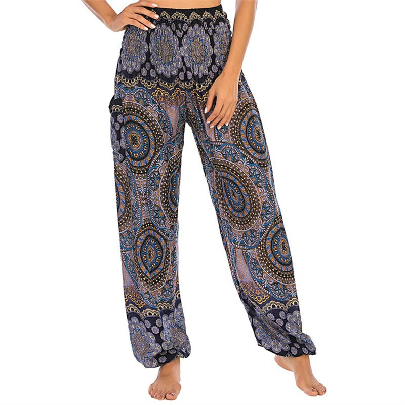 Pantaloni harem da yoga da donna con motivo geometrico rotondo e largo in stile boho Buddha Stones - Blu scuro - US2-8/10， UK/AU6-12/14，EU34-40/42 (F) - image 23