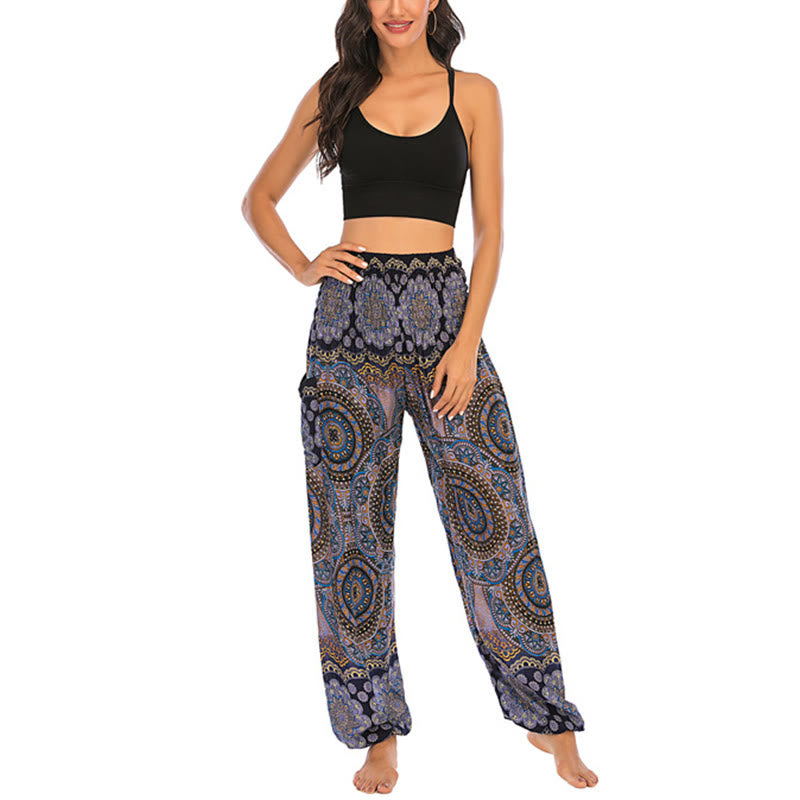 Pantaloni harem da yoga da donna con motivo geometrico rotondo e largo in stile boho Buddha Stones - image 29