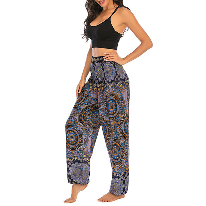 Pantaloni harem da yoga da donna con motivo geometrico rotondo e largo in stile boho Buddha Stones - image 25