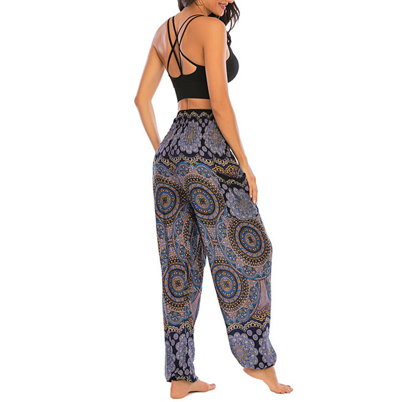 Pantaloni harem da yoga da donna con motivo geometrico rotondo e largo in stile boho Buddha Stones - image 27