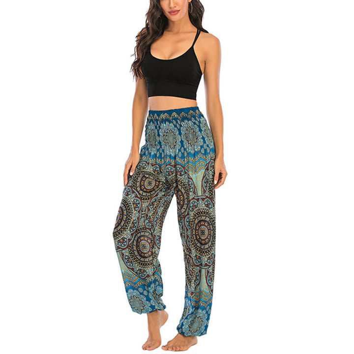 Pantaloni harem da yoga da donna con motivo geometrico rotondo e largo in stile boho Buddha Stones - image 33