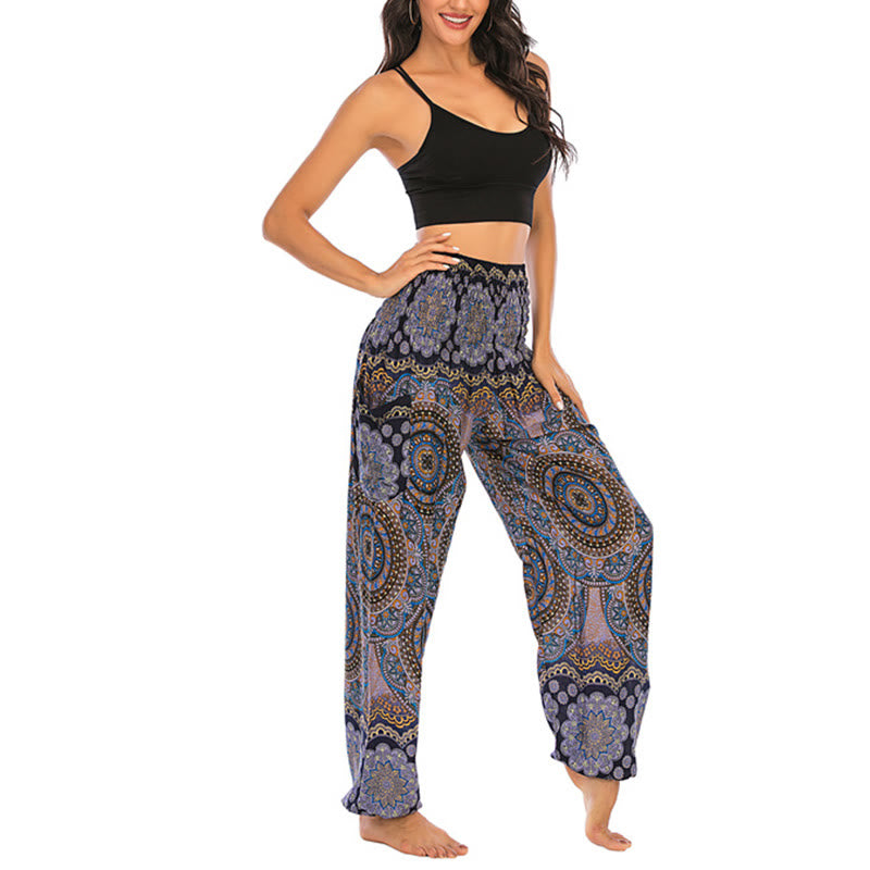 Pantaloni harem da yoga da donna con motivo geometrico rotondo e largo in stile boho Buddha Stones - image 24