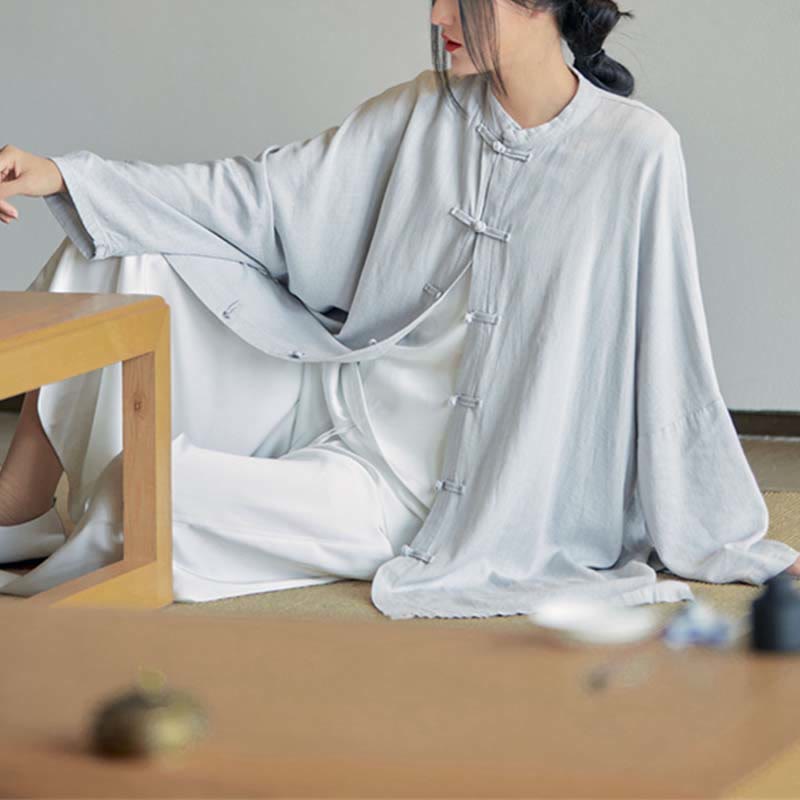 Buddha Stones Plain Frog-Bottone Design Camicia Zen Tai Chi Meditazione Top Abbigliamento Cotone Lino Giacca - image 1