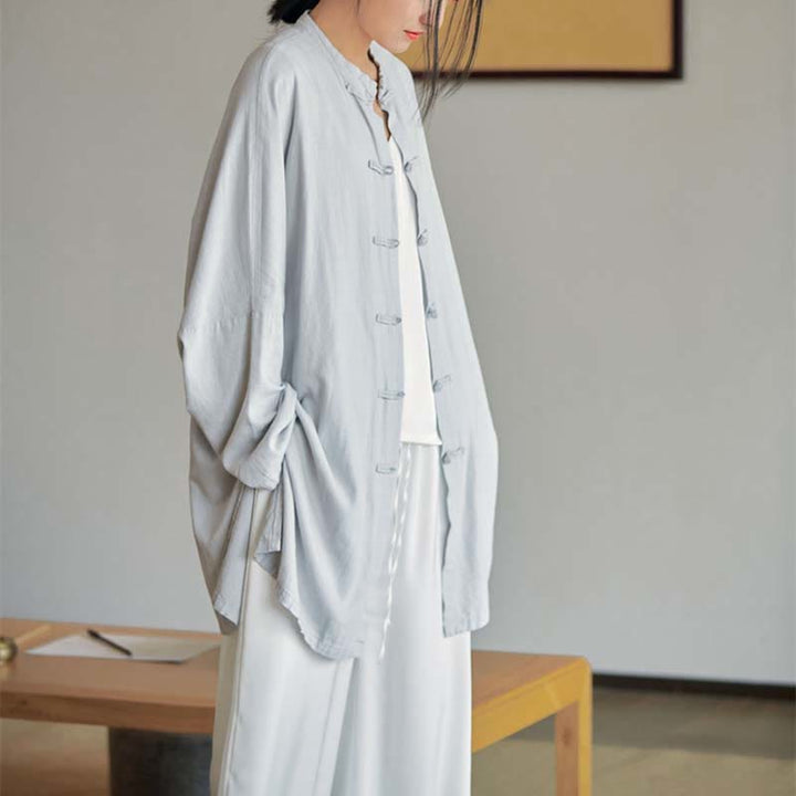 Buddha Stones Plain Frog-Bottone Design Camicia Zen Tai Chi Meditazione Top Abbigliamento Cotone Lino Giacca - image 2