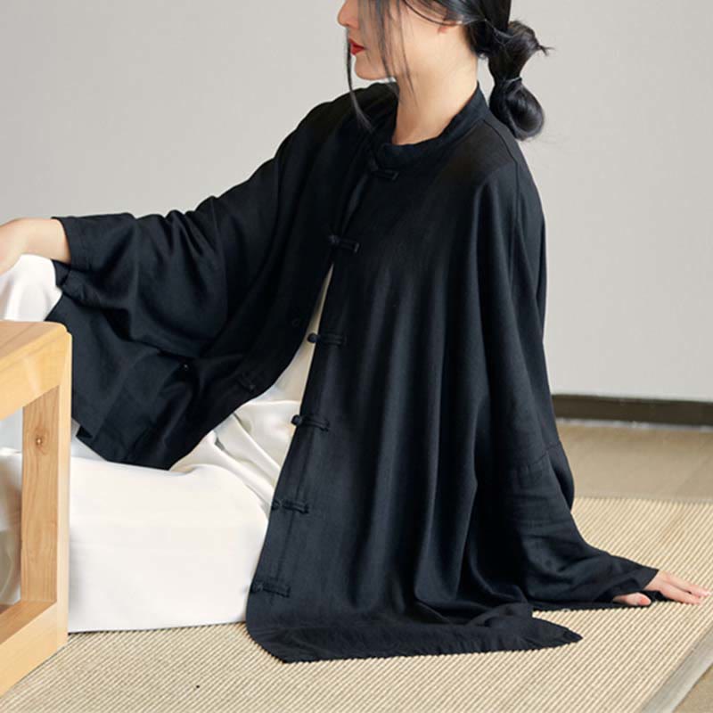 Buddha Stones Plain Frog-Bottone Design Camicia Zen Tai Chi Meditazione Top Abbigliamento Cotone Lino Giacca - Nero (seno 150 cm) (solo parte superiore) - image 21