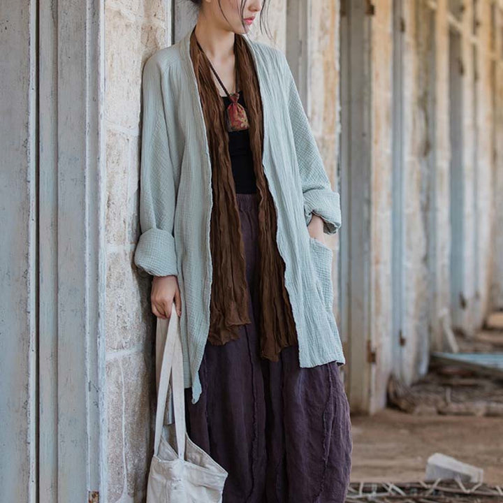 Cappotto a maniche lunghe con motivo semplice Buddha Stones Zen Meditazione Giacca in cotone con apertura frontale - image 4