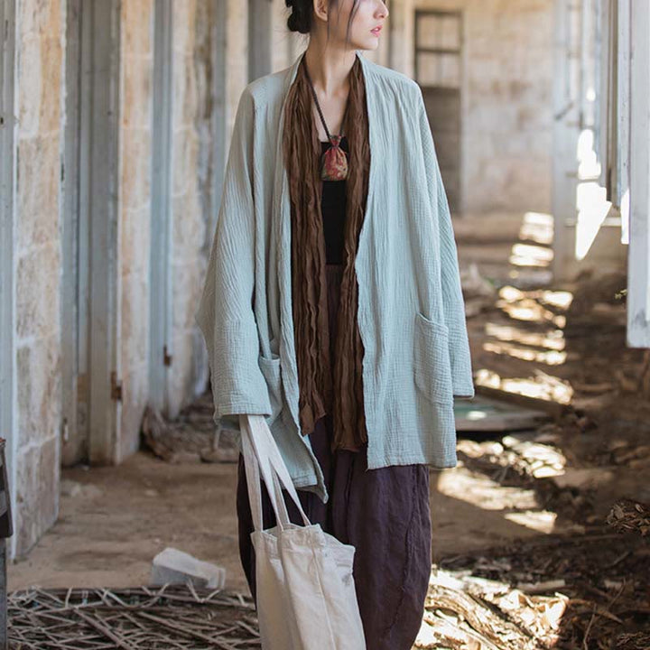 Cappotto a maniche lunghe con motivo semplice Buddha Stones Zen Meditazione Giacca in cotone con apertura frontale - image 16