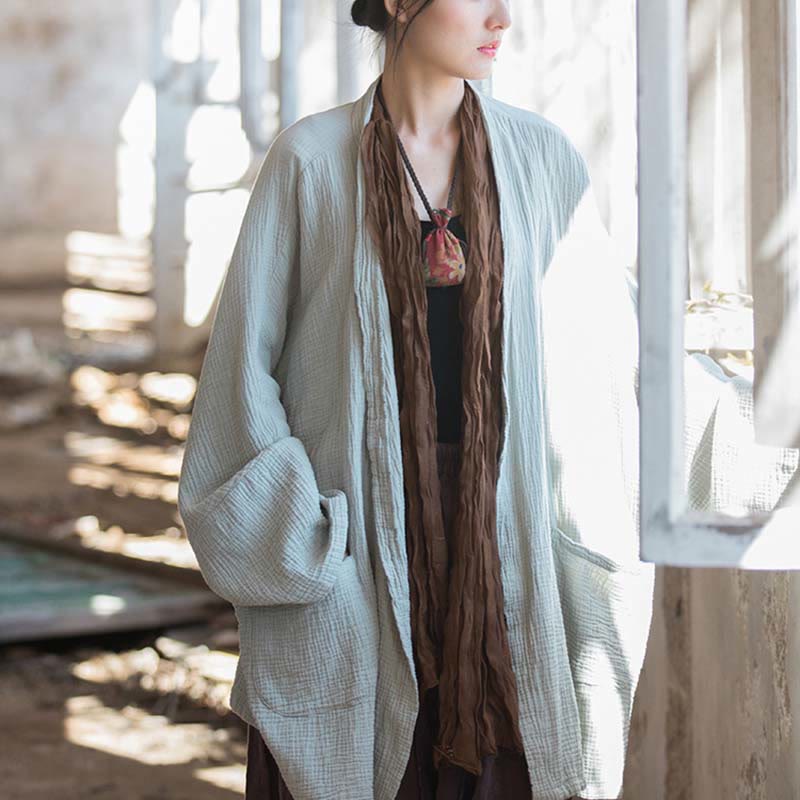 Cappotto a maniche lunghe con motivo semplice Buddha Stones Zen Meditazione Giacca in cotone con apertura frontale - image 1