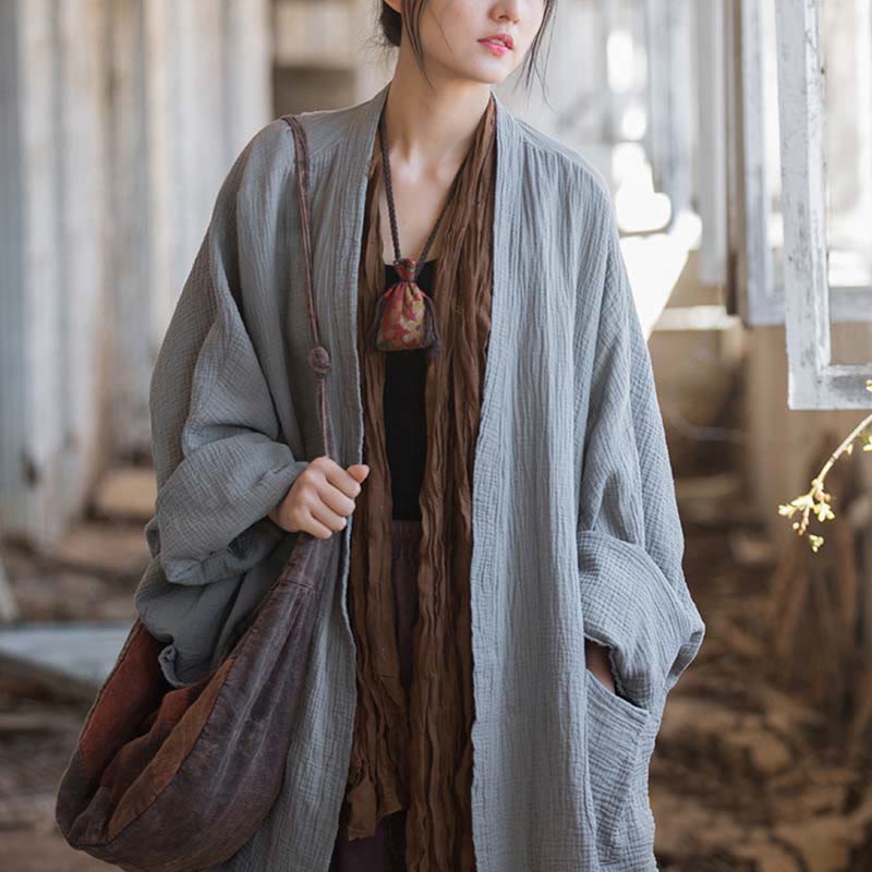 Cappotto a maniche lunghe con motivo semplice Buddha Stones Zen Meditazione Giacca in cotone con apertura frontale - image 27