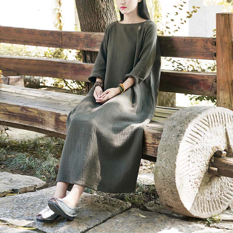Abito midi semplice in cotone e lino con Buddha Stones , abito tunica Zen con tasche - image 1