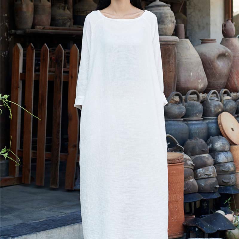 Abito midi semplice in cotone e lino con Buddha Stones , abito tunica Zen con tasche - image 25