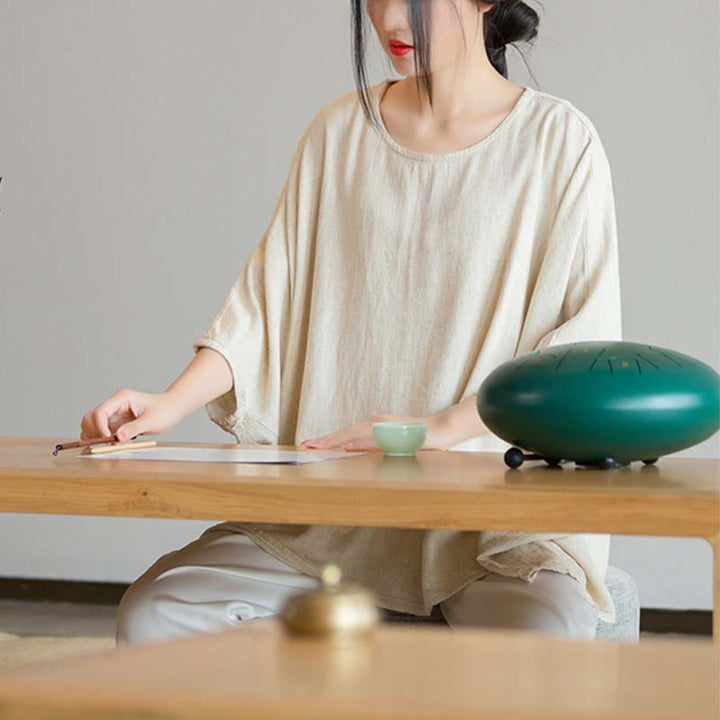 Maglietta larga a maniche tre quarti con motivo Buddha Stones tinta unita - image 1