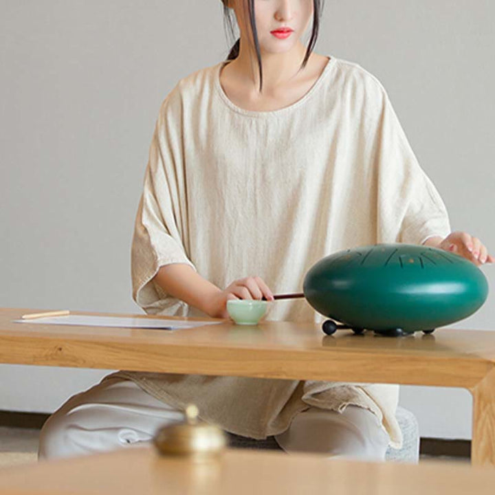 Maglietta larga a maniche tre quarti con motivo Buddha Stones tinta unita - image 4