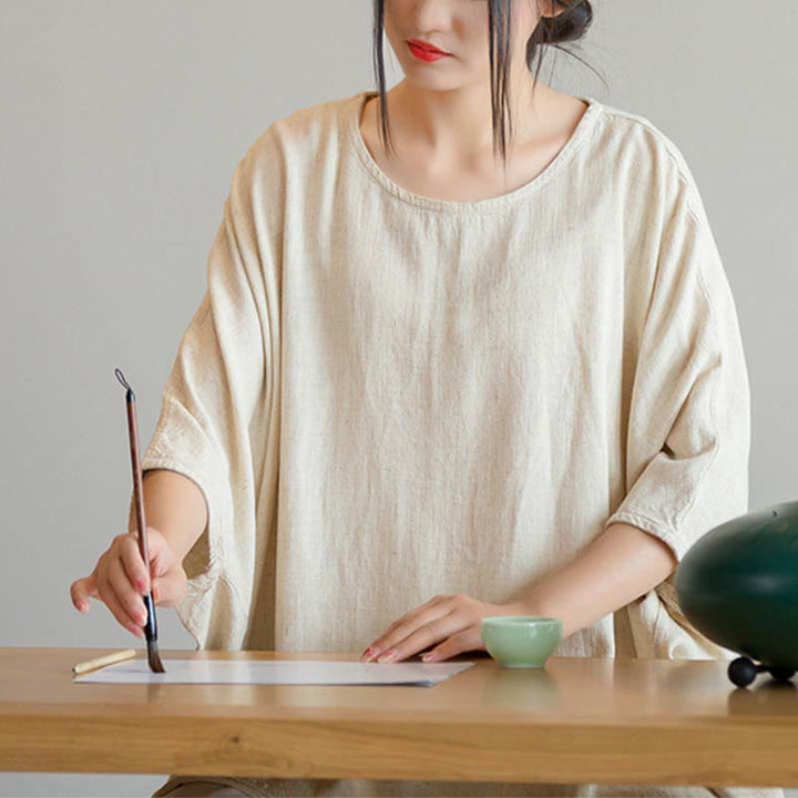 Maglietta larga a maniche tre quarti con motivo Buddha Stones tinta unita - image 5