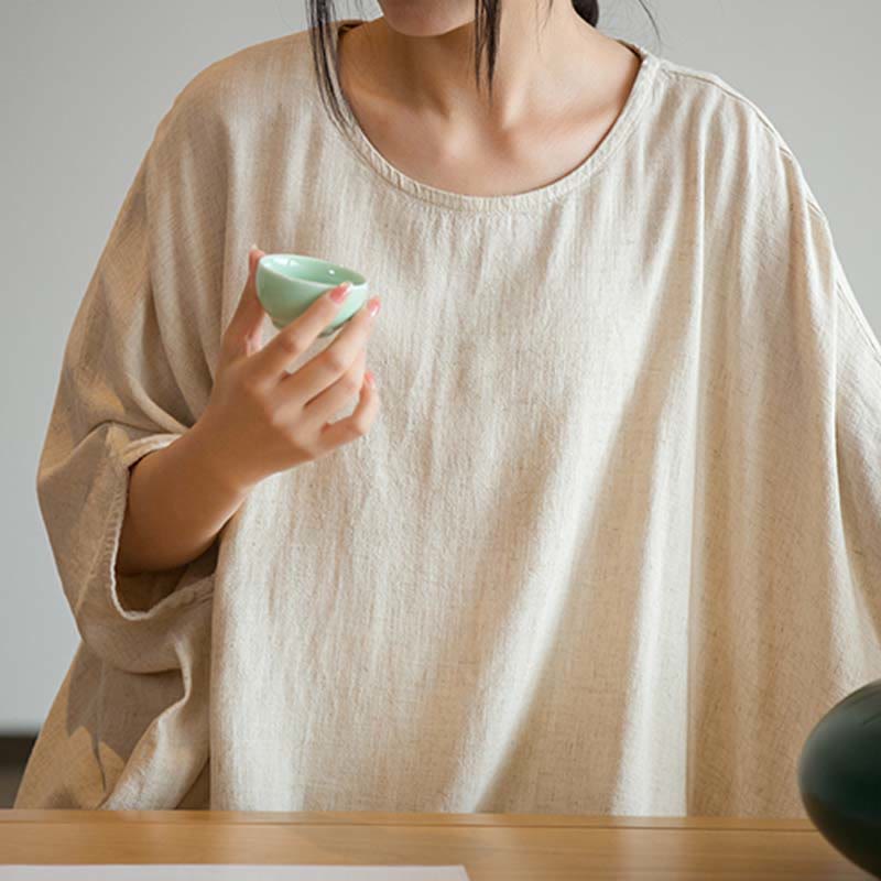 Maglietta larga a maniche tre quarti con motivo Buddha Stones tinta unita - image 9