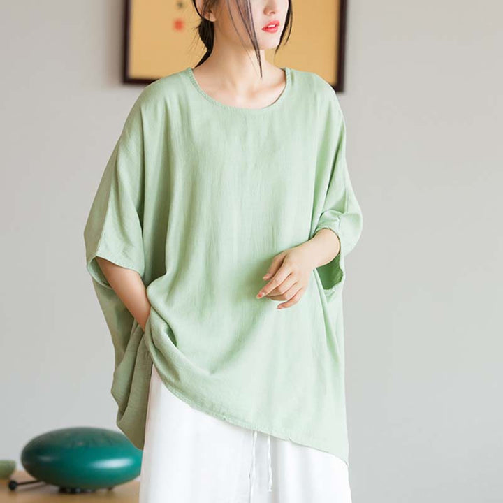 Maglietta larga a maniche tre quarti con motivo Buddha Stones tinta unita - Verde (seno 180 cm/lunghezza 64 cm) (solo parte superiore) - image 10
