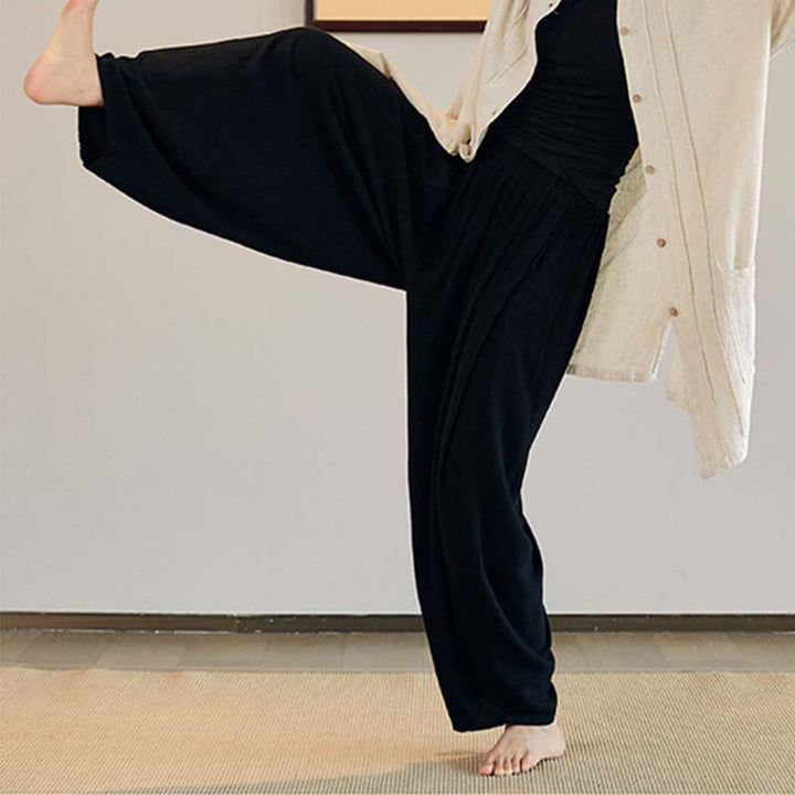 Buddha Stones Plain Long Sleeve Coat Jacket Top Pantaloni a gamba larga Zen Tai Chi Yoga Meditazione Abbigliamento - Nero - Solo pantaloni - US4， UK/AU8，EU36-44 (F) - image 10