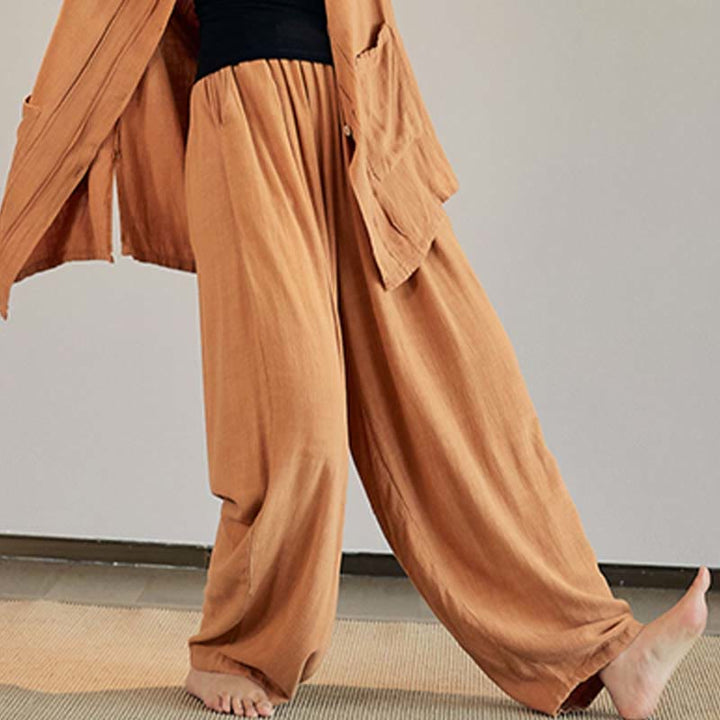 Buddha Stones Plain Long Sleeve Coat Jacket Top Pantaloni a gamba larga Zen Tai Chi Yoga Meditazione Abbigliamento - Giallo - Solo pantaloni - US4， UK/AU8，EU36-44 (F) - image 24