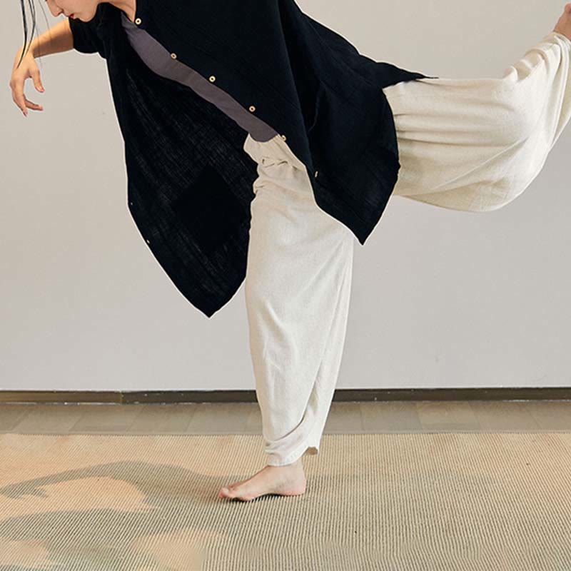 Buddha Stones Plain Long Sleeve Coat Jacket Top Pantaloni a gamba larga Zen Tai Chi Yoga Meditazione Abbigliamento - image 19