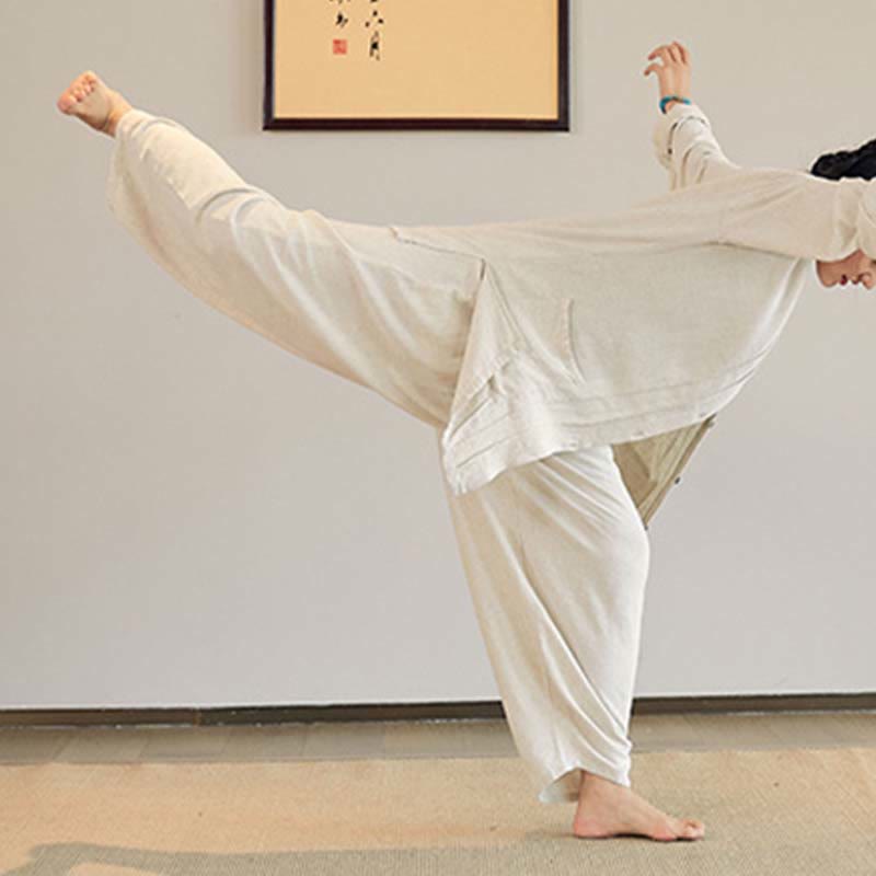 Buddha Stones Plain Long Sleeve Coat Jacket Top Pantaloni a gamba larga Zen Tai Chi Yoga Meditazione Abbigliamento - image 3