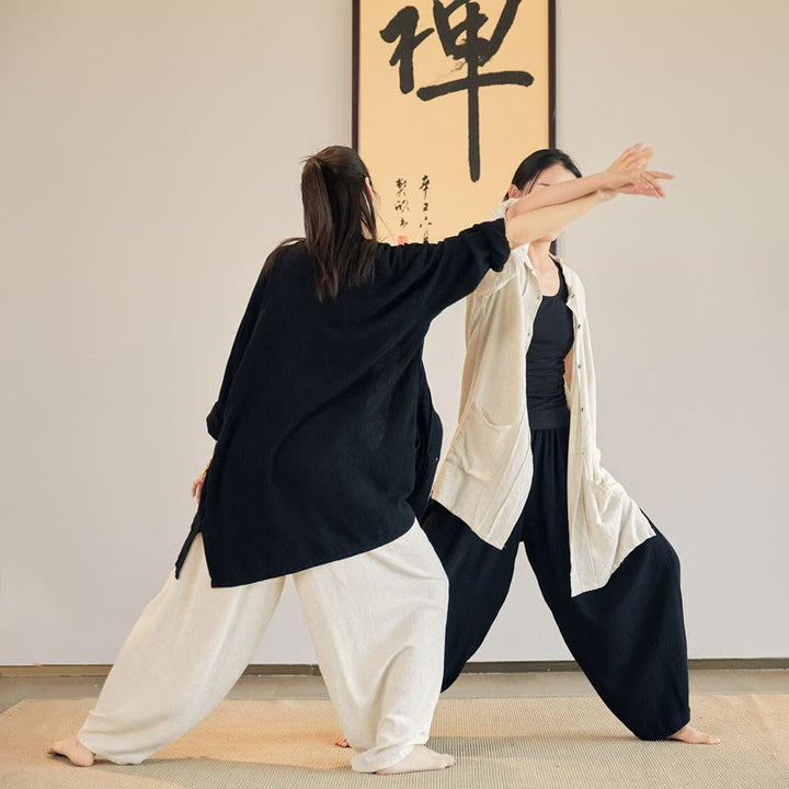 Buddha Stones Plain Long Sleeve Coat Jacket Top Pantaloni a gamba larga Zen Tai Chi Yoga Meditazione Abbigliamento - image 0
