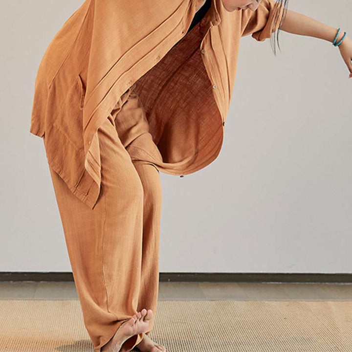 Buddha Stones Plain Long Sleeve Coat Jacket Top Pantaloni a gamba larga Zen Tai Chi Yoga Meditazione Abbigliamento - image 28