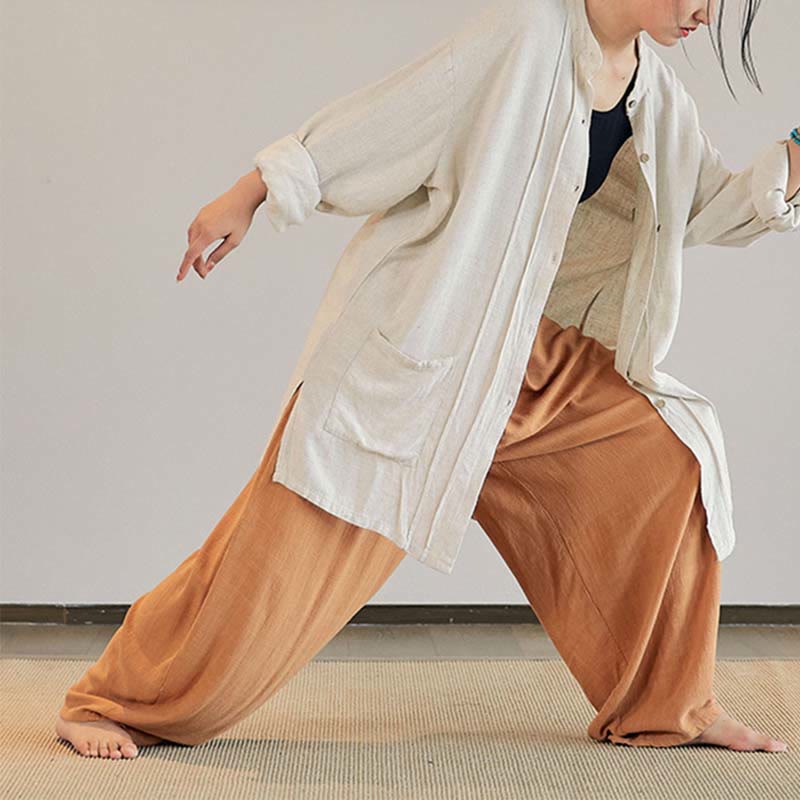 Buddha Stones Plain Long Sleeve Coat Jacket Top Pantaloni a gamba larga Zen Tai Chi Yoga Meditazione Abbigliamento - image 33