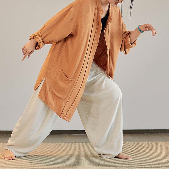Buddha Stones Plain Long Sleeve Coat Jacket Top Pantaloni a gamba larga Zen Tai Chi Yoga Meditazione Abbigliamento - image 30