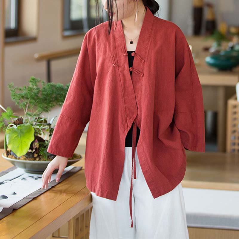 Cappotto a maniche lunghe con Buddha Stones e motivo Hanfu, meditazione Zen, giacca aperta sul davanti - Rosso, US0-8/10, UK/AU4-12/14, EU32-40/42 (F) - image 0