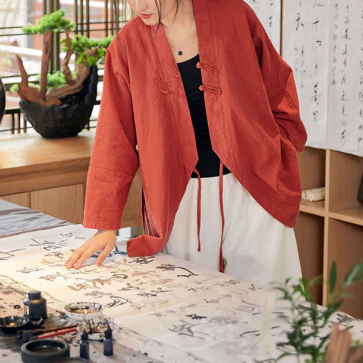 Cappotto a maniche lunghe con Buddha Stones e motivo Hanfu, meditazione Zen, giacca aperta sul davanti - image 3