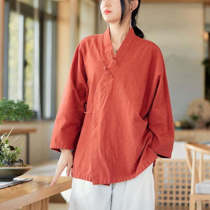 Cappotto a maniche lunghe con bottoni a rana Buddha Stones , design Hanfu, giacca con apertura frontale per meditazione Zen - image 1