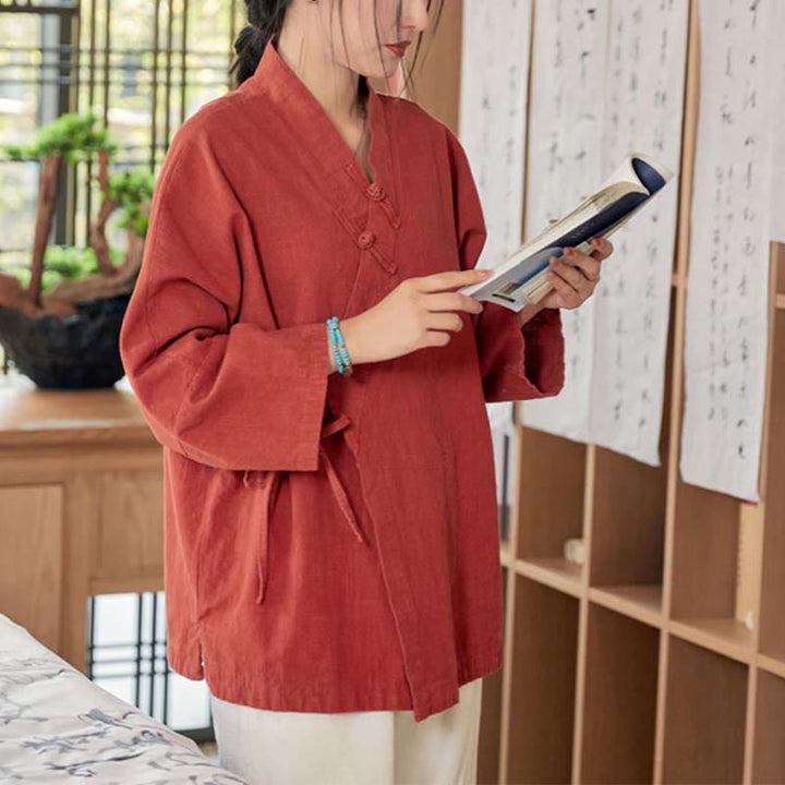 Cappotto a maniche lunghe con Buddha Stones e motivo Hanfu, meditazione Zen, giacca aperta sul davanti - image 4