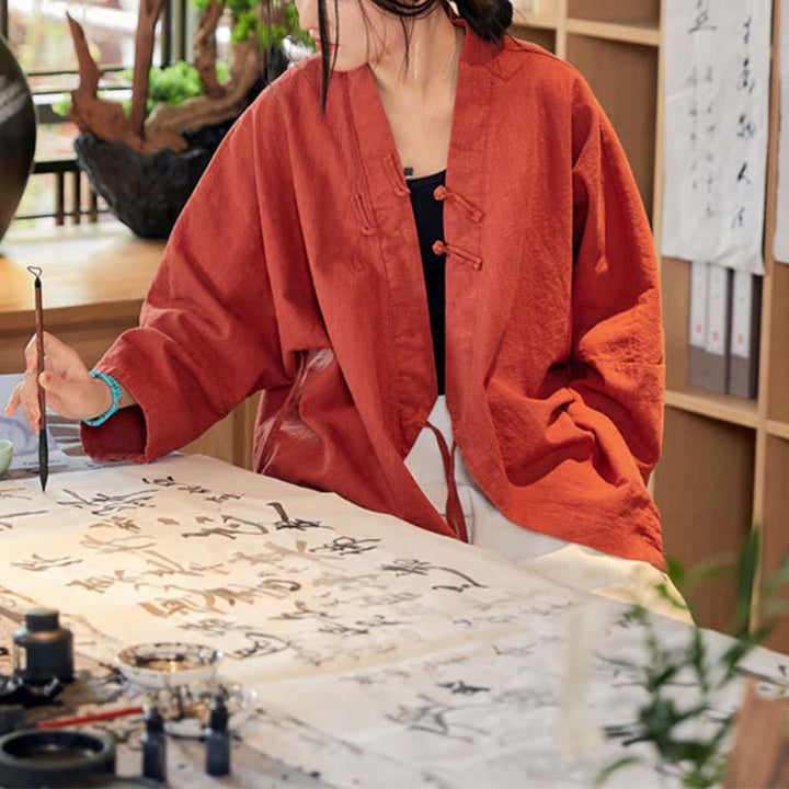 Cappotto a maniche lunghe con Buddha Stones e motivo Hanfu, meditazione Zen, giacca aperta sul davanti - image 2