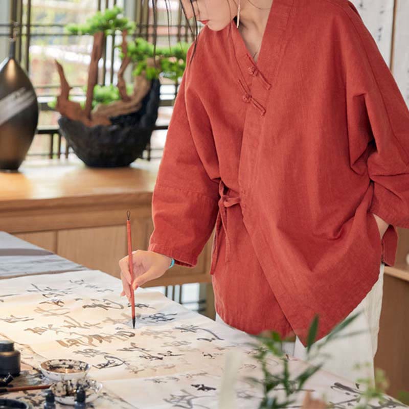 Cappotto a maniche lunghe con Buddha Stones e motivo Hanfu, meditazione Zen, giacca aperta sul davanti - image 6