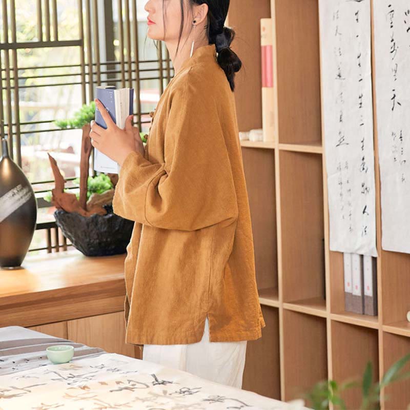 Cappotto a maniche lunghe con bottoni a rana Buddha Stones , design Hanfu, giacca con apertura frontale per meditazione Zen - image 15