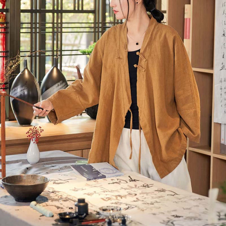 Cappotto a maniche lunghe con bottoni a rana Buddha Stones , design Hanfu, giacca con apertura frontale per meditazione Zen - image 9