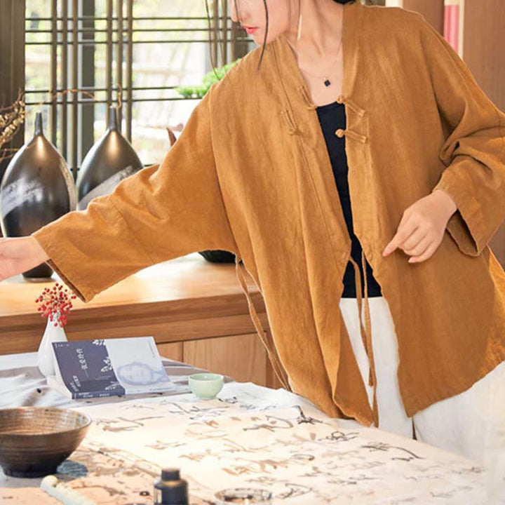 Cappotto a maniche lunghe con Buddha Stones e motivo Hanfu, meditazione Zen, giacca aperta sul davanti - image 13