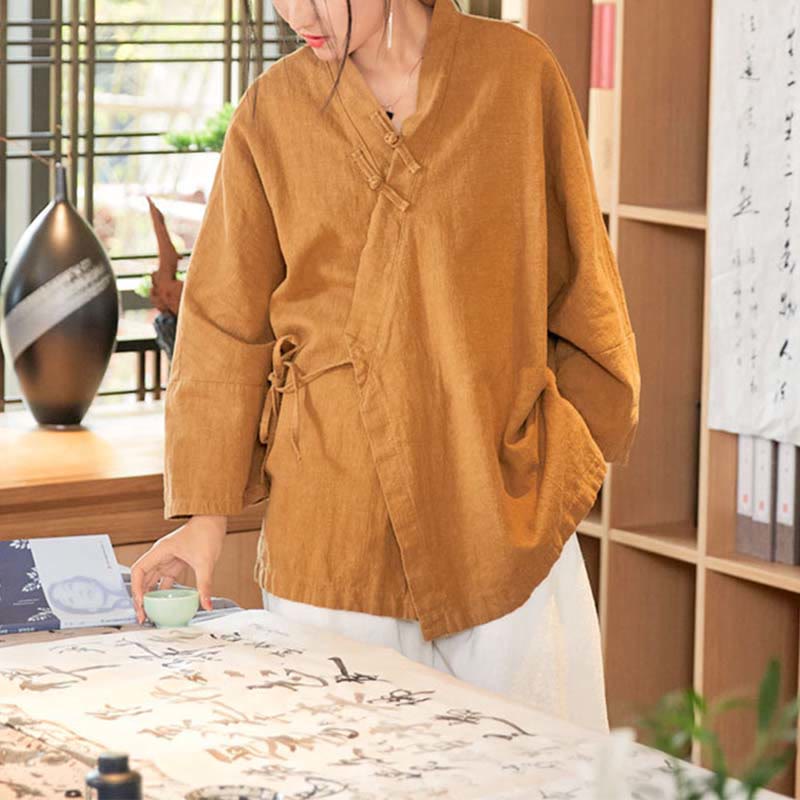 Cappotto a maniche lunghe con bottoni a rana Buddha Stones , design Hanfu, giacca con apertura frontale per meditazione Zen - image 10